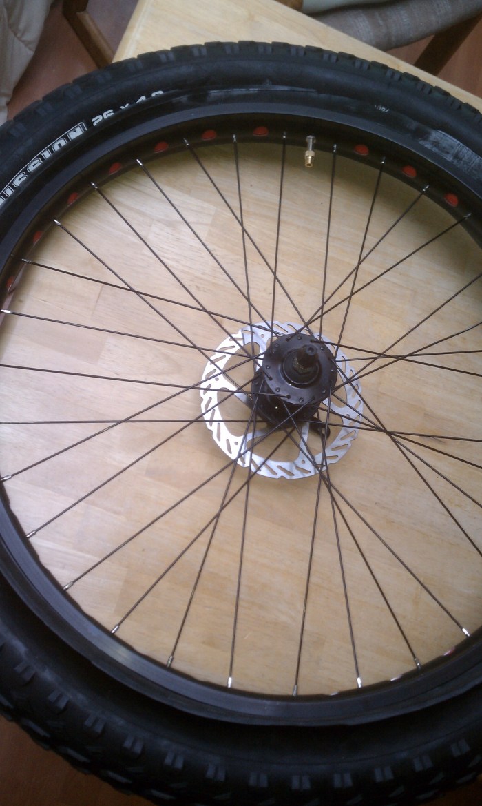 What the wheel looks like with the tube sticking out the sides