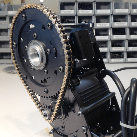 I opted for a primary reduction chain instead of belt to make sure it could take the 3000W Cont load.