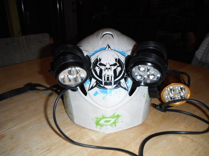 The testing rig. It was quite bright with all 3 lights operating at the same time.