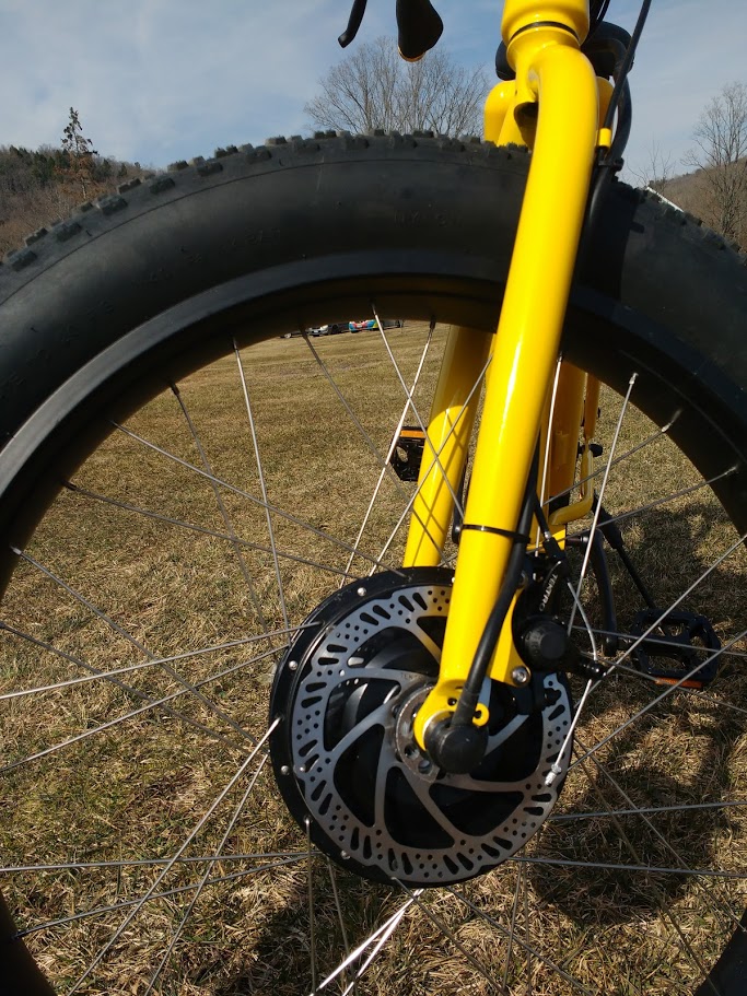 You can see the incredibly discrete Dr Bass torque arm in this photo glued behind the dropout